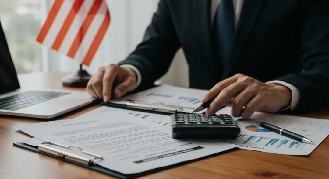 Estate planning documents with calculator and American flag representing 2026 federal estate tax exemption changes