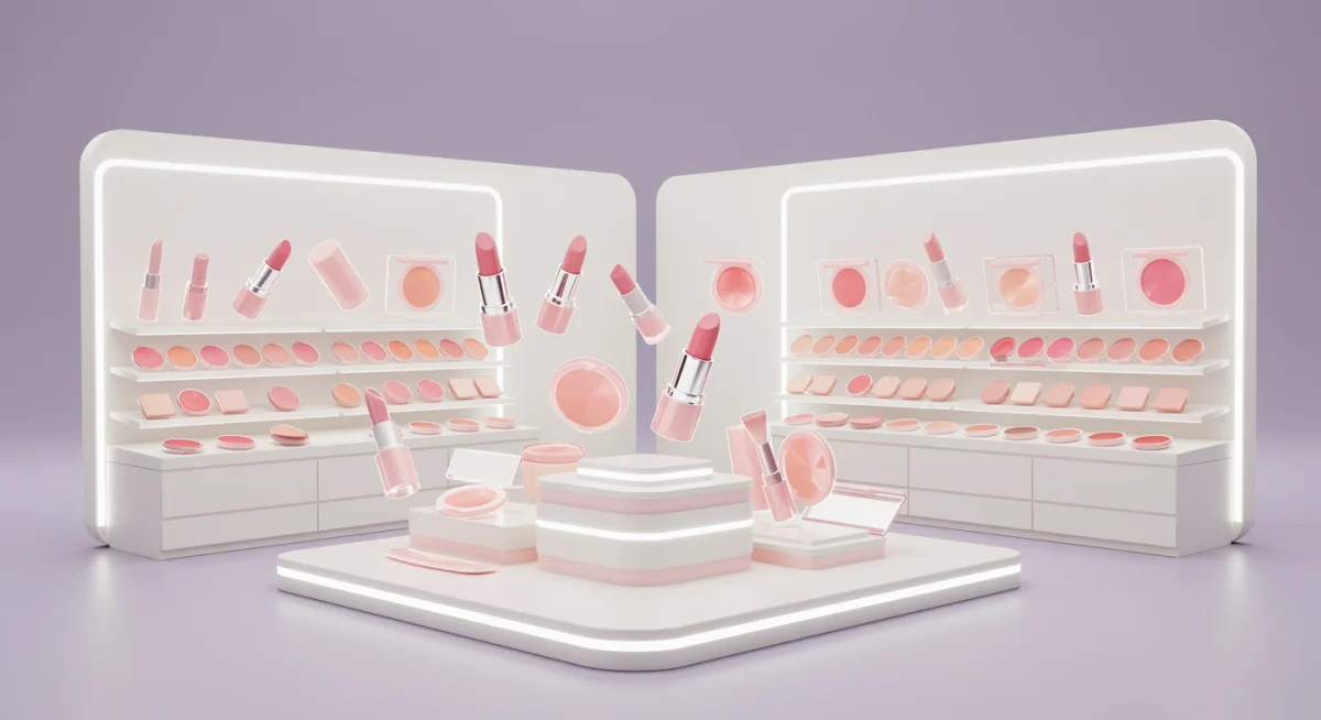 Digital cosmetics storefront in metaverse virtual reality