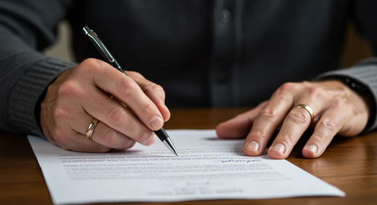 Hands signing mortgage relief program documents